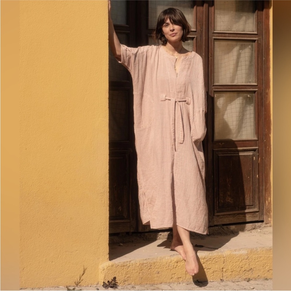Odd Bird Ruya Dress Tunic Caftan Cotton Terracotta stripe, size medium - Picture 2 of 6